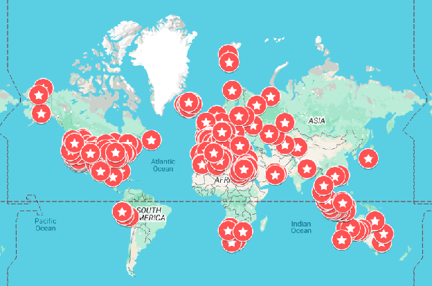 Map of places Welland visited